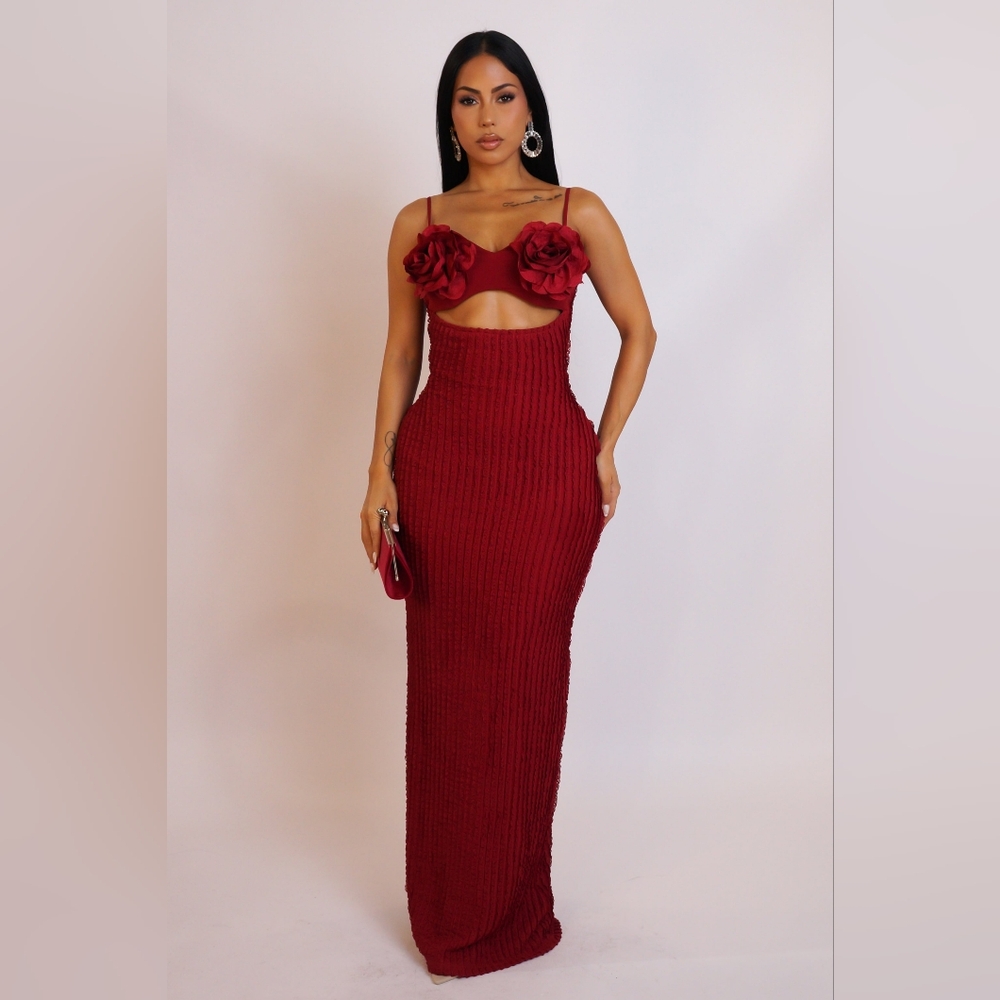 Elegant Red Evening SkirtAll My Love 3D Rose Maxi Dress- Red